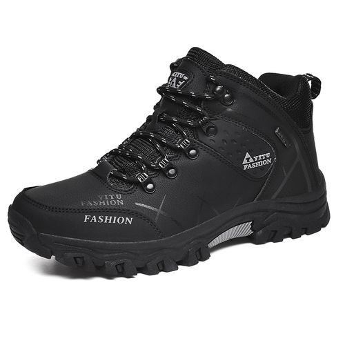 Big Size Men's High-Top Outdoor Hiking Shoes-Black