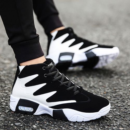 High Top Lace Up Sneakers - Black/White