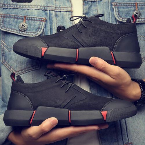 New Brand Leather Breathable Sneakers - Black
