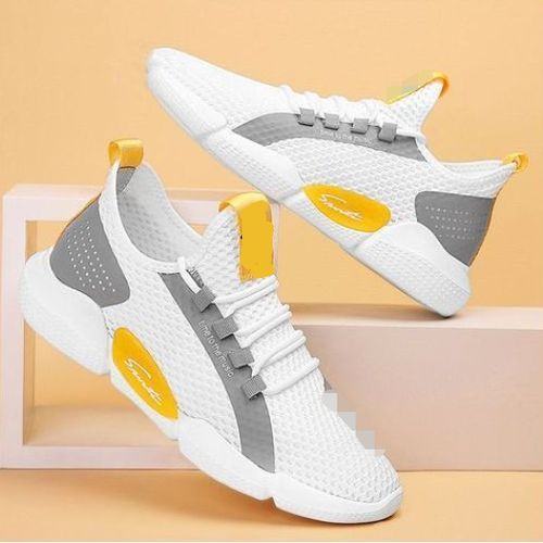 Men Boys Low Top Casual Sneakers Shoes Baskets Sports -BT70-White /Yellow