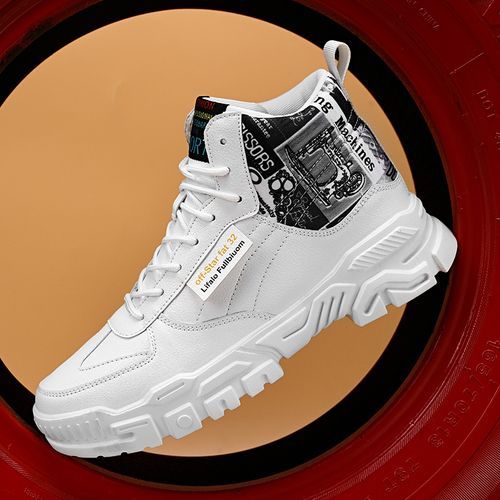 Mens Leather Casual Shoes Male Round Head High Gang Lace Up Big Size