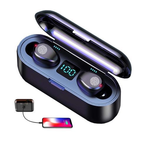 Bluetooth 5.0 Wireless Earphones 2200mAh - Black