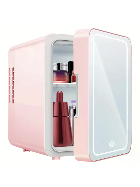 Beauty Fridge with Mirror & LED Light (4L) - Mini Skincare & Makeup Refrigerator, Cool & Warm