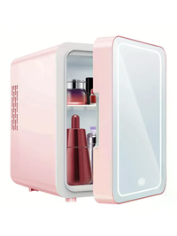 Beauty Fridge with Mirror & LED Light (4L) - Mini Skincare & Makeup Refrigerator, Cool & Warm