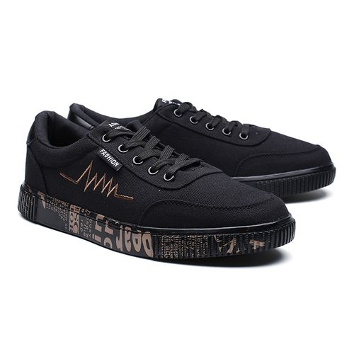 Casual Canvas Lace-up Sneakers - Black