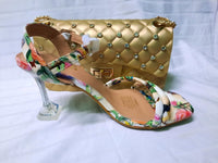 Ladies Floral Open Toe Pump Heel Sandals With Cluche