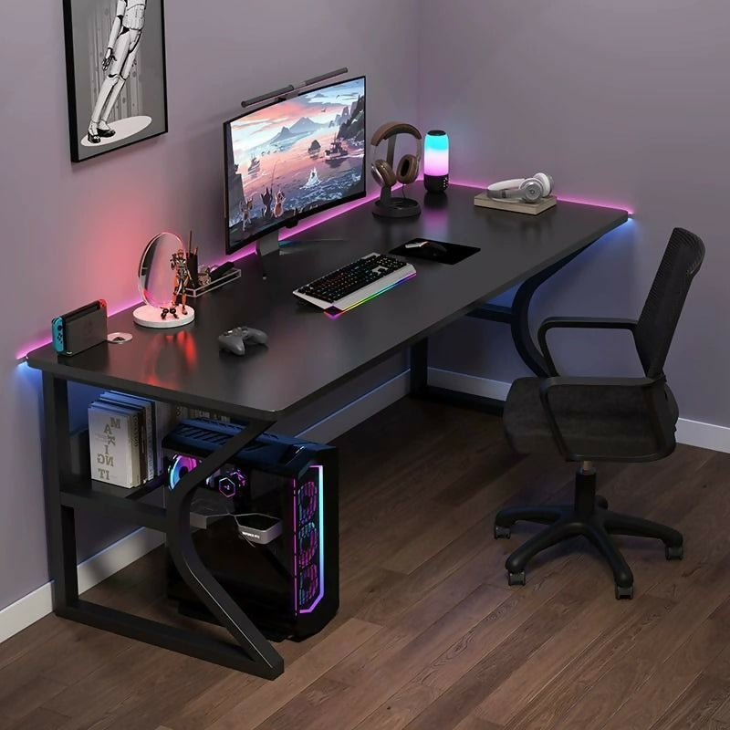 Gaming office desk with beneath bookshelf