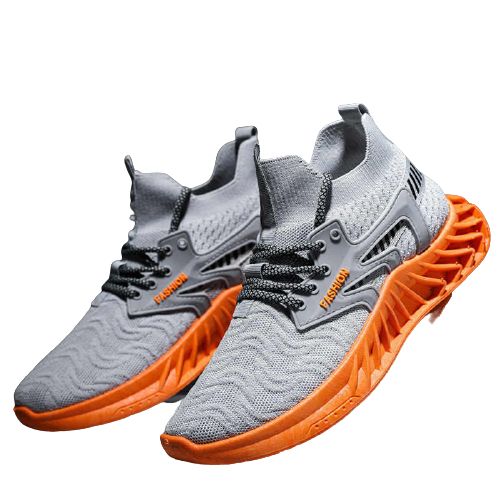 Low-Top Lace Up Sneakers - Ash/Orange
