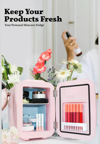 Beauty Fridge with Mirror & LED Light (4L) - Mini Skincare & Makeup Refrigerator, Cool & Warm