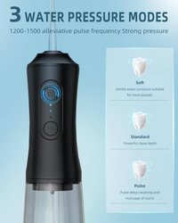 Water Flosser / Oral Irrigator - Cordless Rechargeable Dental Cleaner with 3 Modes & 4 Nozzles