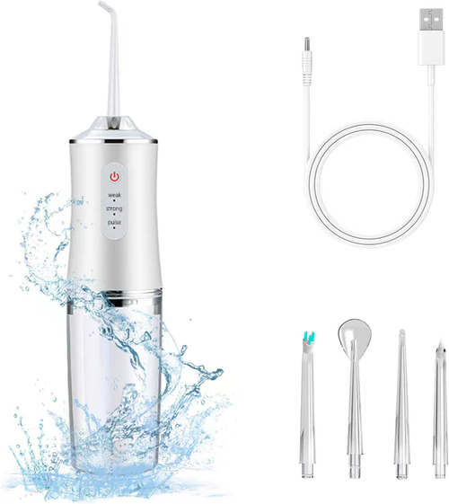 Water Flosser / Oral Irrigator - Cordless Rechargeable Dental Cleaner with 3 Modes & 4 Nozzles