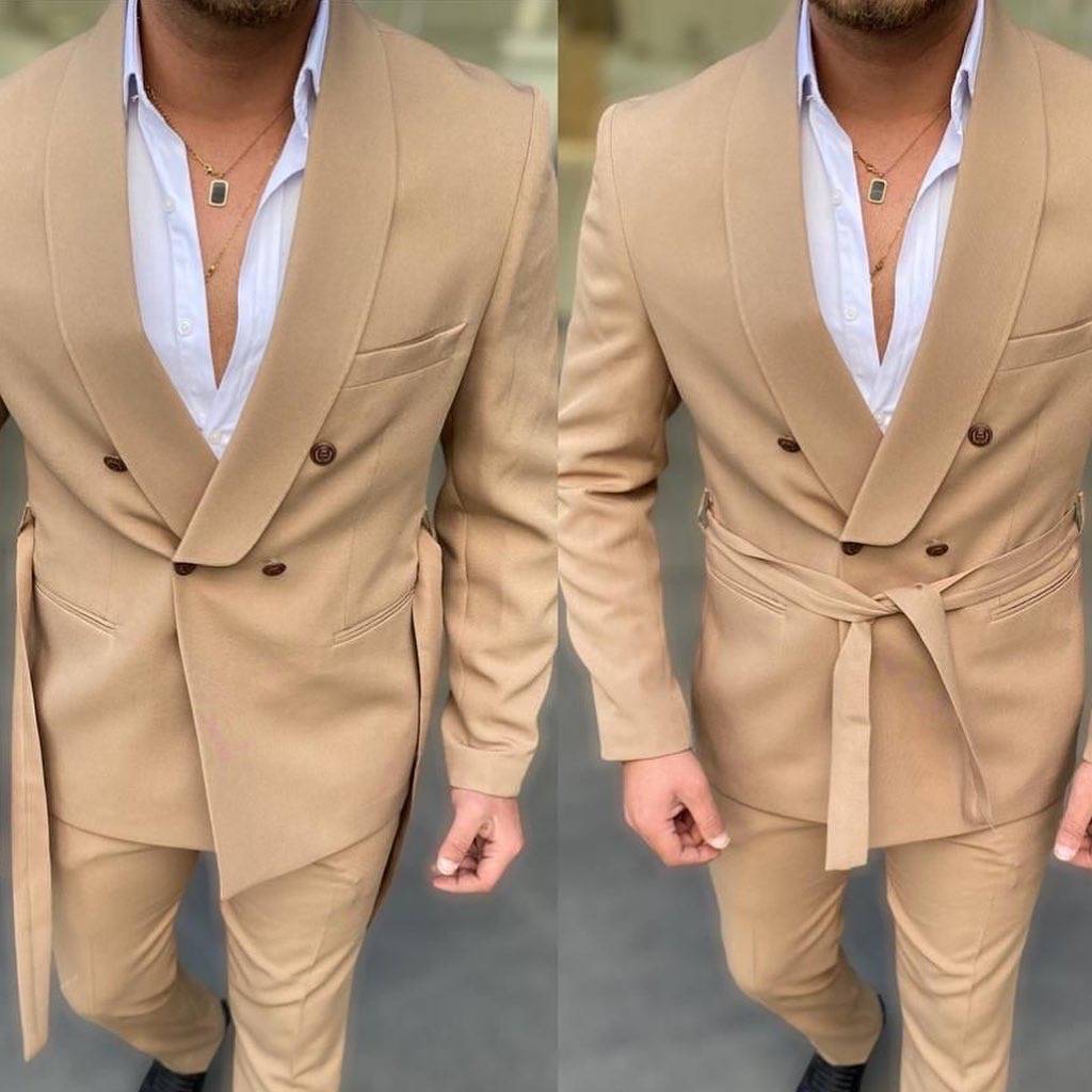 Executive Men Double Breasted Suit (belt)