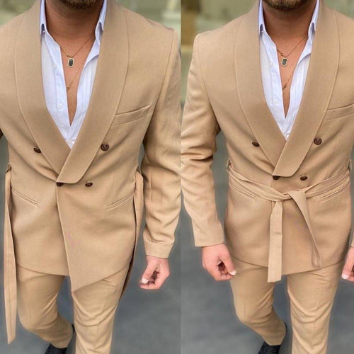 Afforable Executive Men Double Breasted Suit (belt)