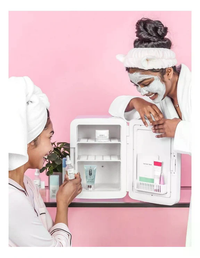Beauty Fridge with Mirror & LED Light (4L) - Mini Skincare & Makeup Refrigerator, Cool & Warm