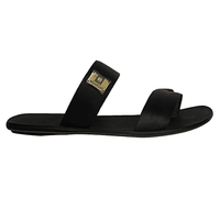 Honfuji Leather Double Slide Slippers - Black