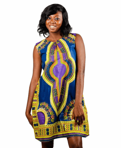 Dashiki Ladies Knee-Length Dress (LWPXDS002-083DA)