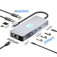 10-in-1 USB-C Hub with HDMI, USB 3.0, SD/TF & 100W PD