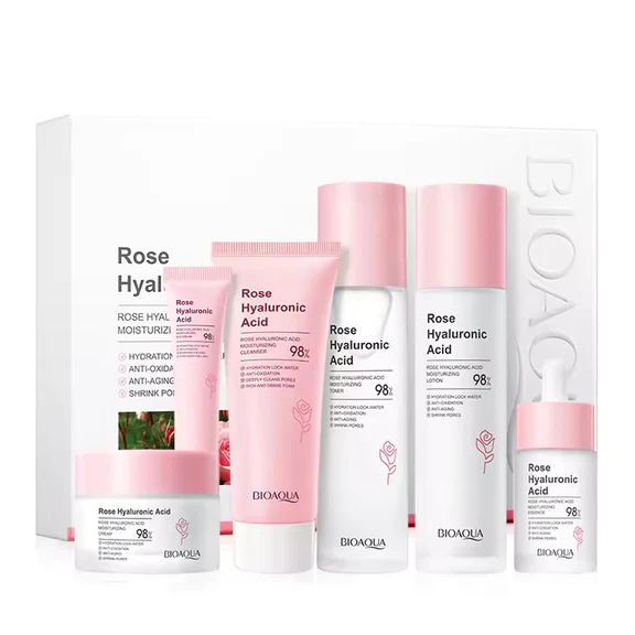 Rose Hyaluronic Acid Skincare Set - 6pcs Hydrating & Nourishing Beauty Set