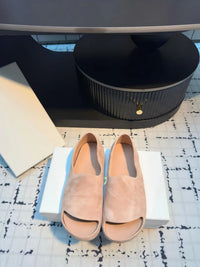 Luxury Cowhide Suede Platform Slides – Breathable Daily Slippers