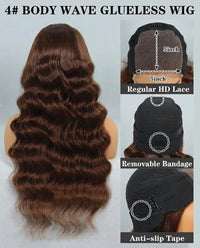 Glueless Lace Front Wig Pre Plucked Pre Cut Chocolate Brown 22 Inch HD Lace Body Wave Regular 4# Brown Lightweight 9.14 oz