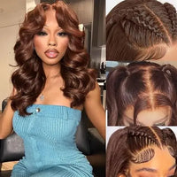 Glueless Lace Front Wig Pre Plucked Pre Cut Chocolate Brown 22 Inch HD Lace Body Wave Regular 4# Brown Lightweight 9.14 oz