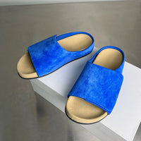 Luxury Cowhide Suede Platform Slides – Breathable Daily Slippers