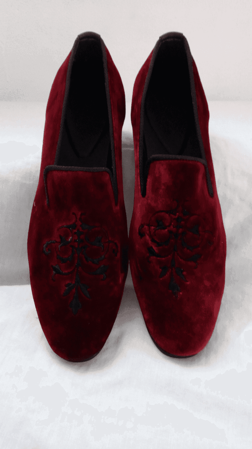 Wine Suede with black embroidery