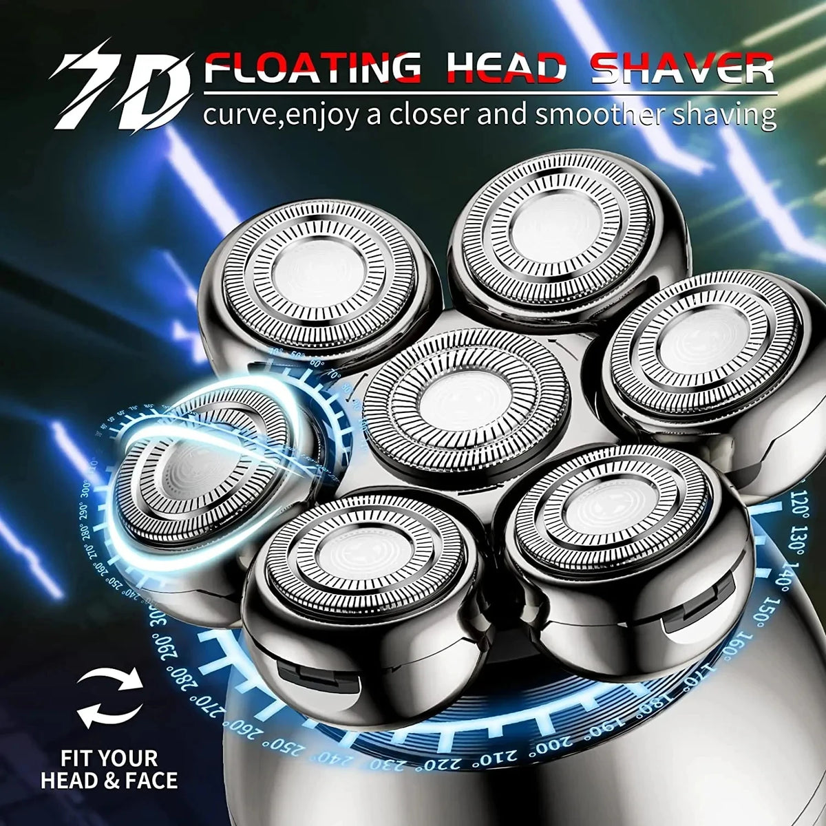 7D Electric Head Shaver for Men – Waterproof Bald Head & Beard Trimmer with Charging Base