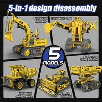 5-in-1 Remote Control Robot & Excavator Building Blocks – App Programmable Toy for Kids