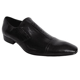 Black Leather Slip-on Shoes - Blusaki
