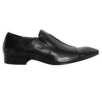 Black Leather Slip-on Shoes - Blusaki