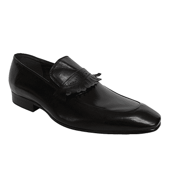 Blusaki Leather Kiltie Slip-on Shoes - Black