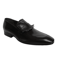 Blusaki Leather Kiltie Slip-on Shoes - Black