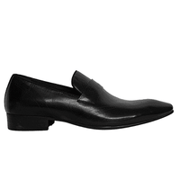 Men's Black Leather Slip-on Shoes - Blusaki