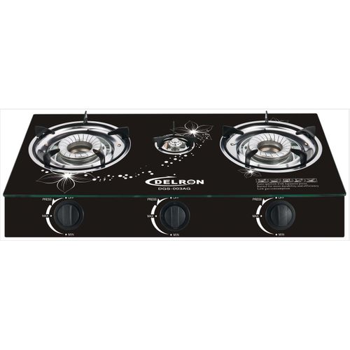 Delron DGS-003ab Automatic Table Top Gas Cooker - 3 Burner Black