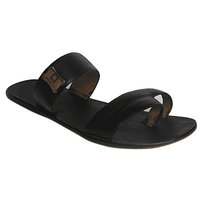 Honfuji Leather Double Slide Slippers - Black