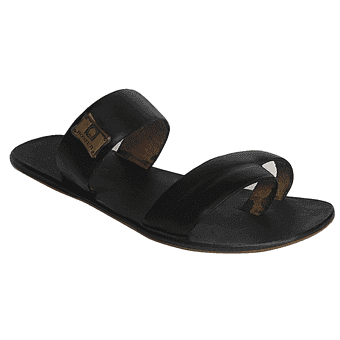 Honfuji Leather Double Slide Slippers - Black