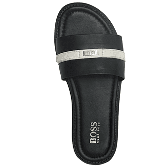 Leather Slide Boss Slippers - Black/White