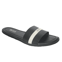 Leather Slide Boss Slippers - Black/White