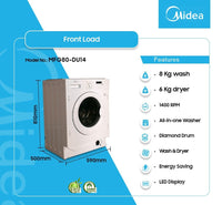 MIDEA 8 KG/ 6KG WASHER/DRYER BUILT- IN