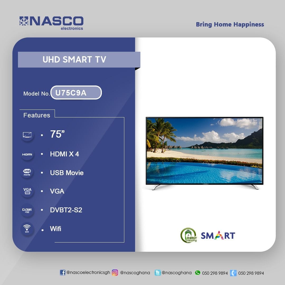 DURABLE NASCO 75" UHD LED Smart Digital TV U75C9A