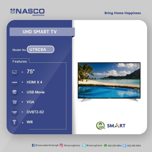 DURABLE NASCO 75" UHD LED Smart Digital TV U75C9A