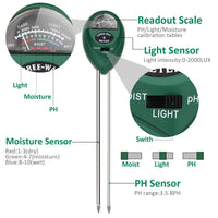 Soil PH Tester 3-in-1 Moisture Sensor Meter Sunlight PH Soil Test Kits