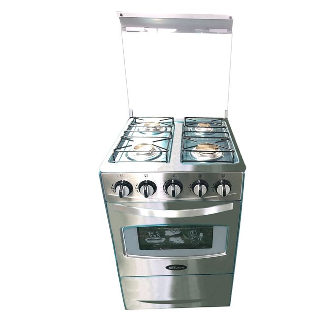 Delron Automatic Gas Cooker with Oven – 4 Burner Silver