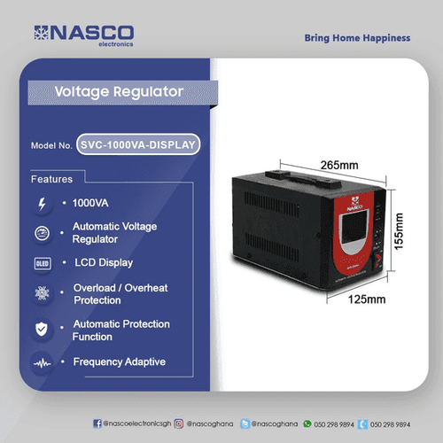 NASCO 1000VA VOLTAGE REGULATOR LCD DISPLAY