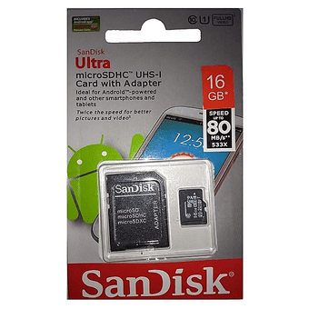 Sandisk microSDHC Memory Card with SD Adapter 16GB Black