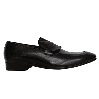 Blusaki Leather Kiltie Slip-on Shoes - Black | Shopbeta